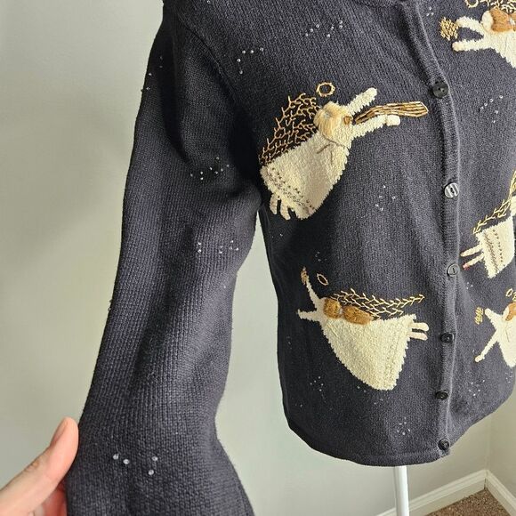 Vintage Carrol Reed Angel Cardigan Women's Medium Art To Wear Eclectic Holiday - Picture 4 of 11